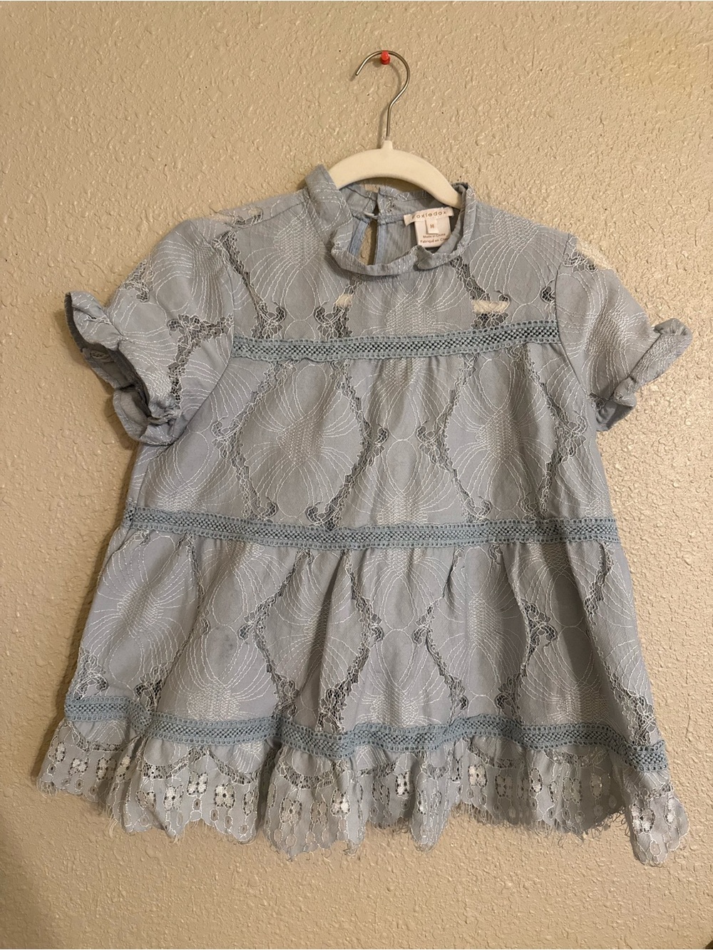 Foxiedox Pale Blue Lace Tiered Blouse